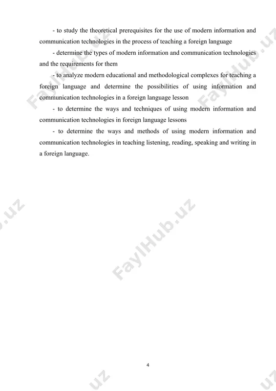 eign language interpersonal and intercultural communication with native speakers. one of the problems of teaching a foreign language is the remoteness of the student from the country of the language being studied. previously, teaching foreign language communication was built in such a way that students were forced to stage communication in a foreign language through role-playing games, dialogues, etc. the use of ict solves this problem by expanding the scope of the classroom and letting in a foreign language reality through the internet. communication with native speakers becomes easier and more accessible, becomes visible and audible. the information received is up-to-date and authentic. all this increases the motivation to learn a foreign language and contributes to the achievement of the learning goal. the use of ict in a foreign language lesson opens up new prospects for greater individualization of learning, for the widespread use of forms of pair and group …
