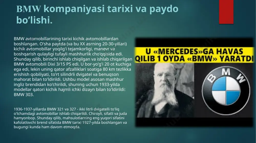 -yilgacha ishlab chiqarilgan. ushbu avtomobillar bmw neue klasse seriyasini almashtirish maqsadida ishlab chiqarilgan. savdoda sotiladigan birinchi avtomobillar, 520 va 520i modellari qatorli 4 silindrli dvigatel bilan jihozlangan. keyingi yili navbatdagi model 525 taqdim etildi, u qatorli 6 silindrli dvigatel bilan jihozlangan. e12 avlodi modellari qatorida m versiyasi mavjud emas. shunga qaramay, e12 avlodining m535i modeli m5 modellarining salafi hisoblanadi. e12 avlodi modellari 1981-yilgacha ishlab chiqarilgan, ammo janubiy afrikada modelni ishlab chiqarish 1984-yilgacha davom ham etgan. g30 — 2016-yilda eʼlon qilingan bmw beshinchi seriyasining yettinchi avlodi , 2017-yildan beri ishlab chiqarilmoqda[9] seriyaning ushbu avlodida modellar uch turdagi korpuslarda ishlab chiqariladi: 4 eshikli sedan (tana kodi — g30); 5 eshikli stansiya vagoni (tana kodi — g31); kengaytirilgan gʻildirak bazasiga ega 4 eshikli sedan (korpus kodi — g38). ushbu avlodda fastback korpusi beshinchi seriyadan olib tashlandi va boshqa bmw 6 seriyasiga kiritildi.[10] g30 avlodining beshinchi seriyali avtomobillari g11 avlodining 7-seriyali avtomobillari bilan bir …