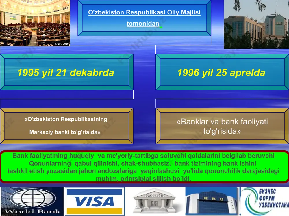 etasini tasdiqlaydi; * markaziy bankning yillik va moliya hisobot larini ko'rib chiqadi; markaziy bankning tarkibiy bo'linmalari, muassasalari va korxonalari rahbarlarini tasdiqlaydi; markaziy bank tarkibiy bo'linmalari, uning muassasalari va tashkilotlari rahbarlari ning hisobotlari hamda ma'ruzalarini tinglaydi; markaziy bank xodimlarini ishga yollash, ishdan bo'shatish, ularning mehnatiga haq to'lash shartlarini, shuningdek ularning kreditlar olishi va aksiyalar sotib olishi tartibini qonun hujjatlariga muvofiq belgilaydi; markaziy bank vakolati doirasidagi boshqa masalalarni ko'rib chiqadi va hal qiladi. markaziy bank boshqaruv quyidagi vakolatlarga ega * markaziy bank vakolati doirasidagi boshqa masalalarni ko'rib chiqadi va hal qiladi. shuningdek, “o'zbekiston respublikasining markaziy banki to'g'risida”gi qonuniga muvofiq markaziy bank markaziy bank moliya-bank tizimi barqarorligini saqlab turish,omonatchilar, qarz oluvchilar va kreditorlarning manfaatlari himoya qilinishini ta'minlash maqsadida banklar, kredit uyushmalari, mikrokredit tashkilotlari va garovxonalar faoliyatini tartibga soladi hamda nazorat qiladi, shuningdek ular tomonidan ichki nazorat qoidlariga hamda jinoiy faoliyatdan olingan daromadlarni legallashtirishga va terrorizmni moliyalashtirishga qarshi kurashish bilan bog'liq axborotni maxsus vakolatli …