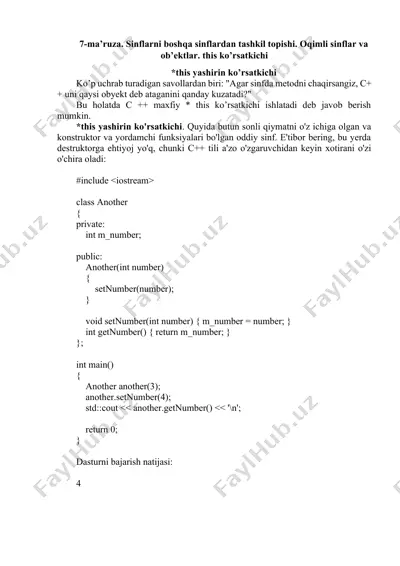 c++ dasturlash tilida this ko'rsatkichi — DOCX