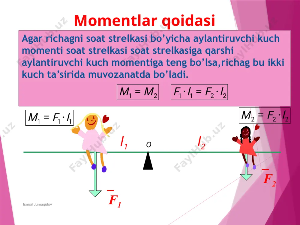slayd: kuch momenti. richag va uning muvozanat sharti - Page 5