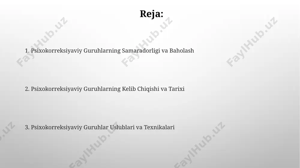 ni ko'rsatdiki, maxsus muammolarga qaratilgan guruhlarning 75% ishtirokchilari reabilitatsiya davridan keyin kamida 6 oy davomida giyohvand moddalarni iste'mol qilmagan. xulq-atvor terapiyasi guruhlari samarqanddagi bir tadqiqotda, 15 nafar jinoyatchi ushbu guruhlarda ishtirok etgandan so'ng, qayta jinoyat sodir etish darajasi 25% ga kamayganligi aniqlangan. xulq-atvor terapiyasi guruhlari, psixologik muammolarni hal qilishda, masalan, 3 oylik davolanish jarayonida 80% muvaffaqiyat ko'rsatkichiga erishgan. tadqiqotlar va istiqbollar 2020-2023 йиллардаги ўтказилган 5 та миллий даражадаги тадқиқотлар, тошкент шаҳридаги жазони ижро этиш муассасаларида психокоррекцион гуруҳлар самарадорлигини 30% га ошириш имкониятини кўрсатди. жанубий кореянинг психокоррекцион дастурлари тажрибасини ўрганиш орқали, ўзбекистон учун 5 йиллик ривожланиш стратегиясига 3 та янги инновацион гуруҳ терапия усулларини жорий этиш таклиф этилмоқда. psixokorreksiya guruhlarining kelib chiqishi psixokorreksiya guruhlari 20-asrning 30-yillarida, amerika qo'shma shtatlarida, asosan, bolalar va o'smirlar orasida ruhiy muammolarni bartaraf etish maqsadida paydo bo'lgan. 1960-yillarning oxiri va 1970-yillarda, 50 dan ortiq turli yondashuvlarni o'z ichiga olgan, ko'plab psixokorreksiya guruhlari turlari ishlab chiqildi va amaliyotga …