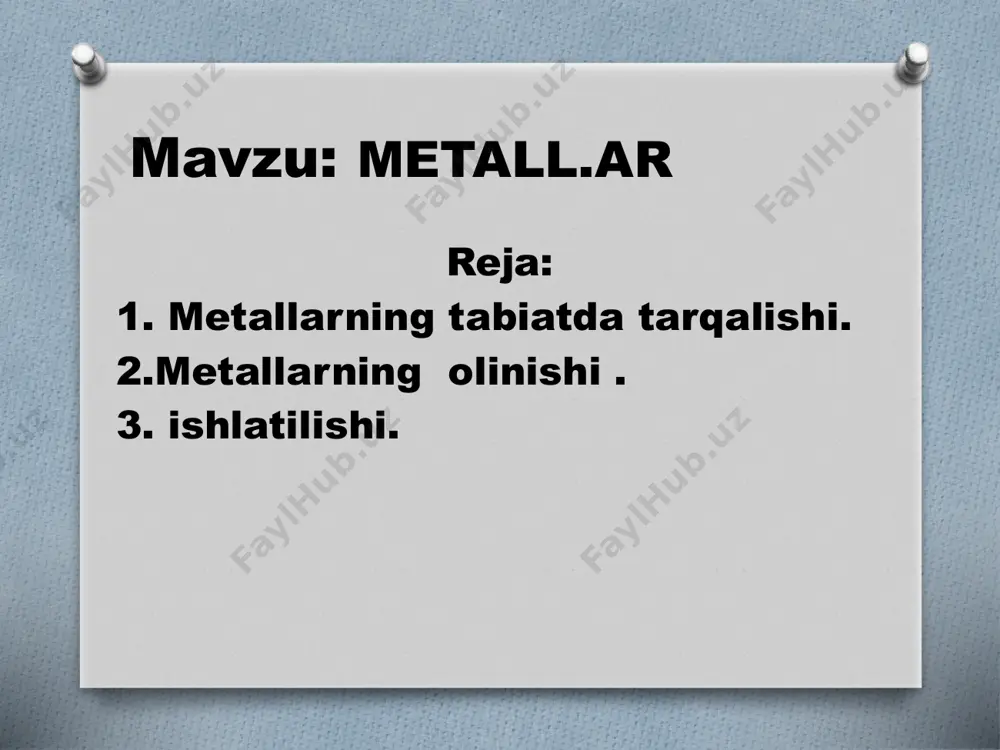 tda og'ir metallar deb ataladigan qirqga yaqin kimyoviy element mavjud. ular bizni hamma joyda o'rab olishadi: tuproqda, suvda, havoda mavjud, kundalik hayotda ishlatiladi. ulardan ba'zilari mikroelementlar shaklida tirik organizmlar va o'simliklarda mavjud bo'lib, barcha metabolik jarayonlarda ishtirok etadi. kichik miqdorda va to'g'ri ishlatilganda, og'ir metallar foydalidir. ammo to'qimalarda ortiqcha to'planish bilan, begona elementlar tanaga kirganda, og'ir metallar bilan zaharlanish belgilari paydo bo'ladi. shuning uchun, keling, ularning eng xavflisi, tuzlarning insonga ta'siri bilan tanishamiz. og'ir metallar, biz zaharlanishni qanday aniqlashni va birinchi yordamni ko'rsatishni, qanday davolashni amalga oshirishni bilib olamiz. yengil metallar (litiy, natriy, kaliy, kalsiy, alyuminiy, magniy, titan va b.). eng yengil metall litiy bo‘lib, zichligi 0,5 g/sm3. og‘ir metallar (kadmiy, nikel, simob, qalay, qo‘rg‘oshin, mis, kobalt va b.). eng og‘ir metall osmiy bo‘lib, zichligi 22,6 g/sm3. nodir metallar (kumush, oltin, platina, palladiy va b.). o‘zbekistonda hozirgi kunda 40 ta qimmatbaho metall konlari qidirib topilgan. oltin zaxiralari bo‘yicha o‘zbekiston dunyoda …