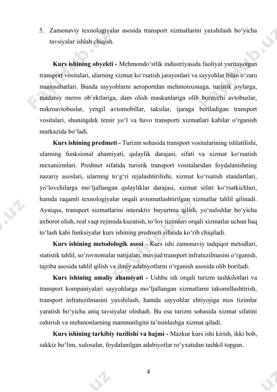 iy dunyoda turizm sanoati jahon iqtisodiyotining eng tez rivojlanayotgan va global taʼsirga ega sohalaridan biri hisoblanadi. turizmning jadal rivojlanishi nafaqat mamlakatlar iqtisodiy salohiyatini mustahkamlashga, balki ularning xalqaro maydondagi obroʻsini oshirishga ham xizmat qiladi. turizm va mehmondoʻstlik sohasining rivojida esa asosiy poydevorlardan biri bu – transport infratuzilmasidir. transport infratuzilmasi – bu sayyohlarni manzildan manzilga yetkazuvchi, qulaylik yaratadigan va ularning safar davomiyligidagi sifatli tajribasini taʼminlovchi eng muhim tizimdir. aynan ushbu infratuzilma orqali sayyohlar mamlakatga kirib keladi, joydan joyga harakatlanadi, diqqatga sazovor maskanlarga boradi, turar joylarga yetib boradi hamda yakunda o‘z taassurotlariga ta’sir ko‘rsatadigan safar tajribasini shakllantiradi. transport infratuzilmasi deganda yoʻllar, aeroportlar, temir yoʻllar, dengiz va daryo portlari, shuningdek, avtobus va metro tarmoqlari, velosiped va piyodalar yo‘laklari, shuningdek, ushbu tizimni qo‘llab-quvvatlovchi xizmatlar tarmog‘i tushuniladi. bu infratuzilma nafaqat mavjud bo‘lishi, balki samarali, xavfsiz, zamonaviy va barqaror bo‘lishi bilan ham alohida ahamiyat kasb etadi. mamlakatga tashrif buyurgan har bir sayyoh avvalo transport xizmatlari orqali dastlabki …