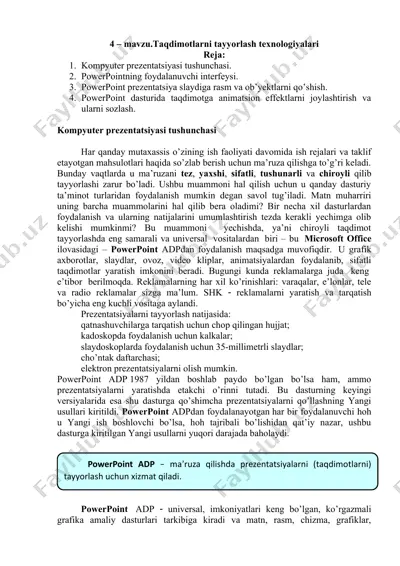 powerpoint taqdimotlar va animatsiyalar — DOC