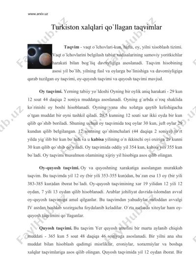 turkiston xalqlari qo`llagan taqvimlar — DOC