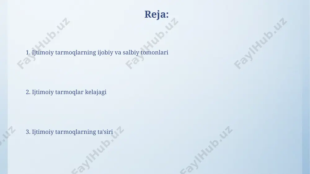 chli parol va ikki omilli autentifikatsiya (2fa) kabi oddiy kiberxavfsizlik choralaridan foydalanmaydilar, bu esa ularni kiberhujumlarga juda zaif qiladi. so'nggi 5 yil ichida ijtimoiy media platformalarida sodir bo'lgan kiberhujumlar soni 3 baravar oshgan bo'lib, bu esa kiberjinoyatchilarning yangi texnologiyalar va usullardan foydalanishining kuchayishini ko'rsatadi. ijtimoiy mediadan foydalanish madaniyati ijtimoiy media foydalanuvchilarining 70% dan ortig'i kuniga 2 soatdan ko'proq vaqt sarflaydi, bu esa real hayotdagi munosabatlarga va ijtimoiy hayotga salbiy ta'sir ko'rsatishi mumkin. o'zbekistondagi ijtimoiy media foydalanuvchilari orasida "cyberbullying" va "online harassment" holatlari 15% ga yetganligi kuzatilmoqda, bu esa psixologik salomatlikka tahdid soladi. ijtimoiy media va munosabatlar ijtimoiy mediada 70% dan ortiq foydalanuvchilar do'stlari va oila a'zolari bilan bog'lanish uchun platformalardan foydalanadilar, bu esa shaxsiy munosabatlarga sezilarli ta'sir ko'rsatadi. ijtimoiy taqqoslash, kiberxakerlik va onlayn zo'ravonlik kabi salbiy hodisalar munosabatlarning buzilishiga va psixologik muammolarga olib kelishi mumkin, bu holatlarning 30% gacha ijtimoiy mediaga bog'liq. ijtimoiy media va biznes kichik va o'rta biznes …