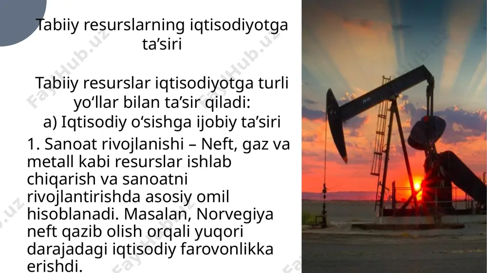 ularni samarali boshqarmaslik iqtisodiy muammolarga olib kelishi mumkin. shu sababli, iqtisodiy diversifikatsiya, barqaror rivojlanish strategiyalari va resurslarni to‘g‘ri boshqarish muhim ahamiyatga ega. resurslardan to‘g‘ri foydalanish orqali mamlakatlar uzoq muddatli iqtisodiy barqarorlikka erishishlari mumkin. 12 image1.jpeg image2.jpeg image3.jpeg image4.jpeg image5.jpeg image6.jpeg /docprops/thumbnail.jpeg