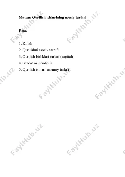 qurilish ishlarining asosiy turlari — DOCX