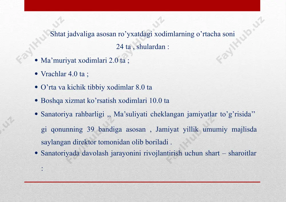 nada yoki omborxonada olingan mahsulotlar haqiqiynarxlarda hisobga olinadi va ombordan chiqayotganda ular oxirgi xarid narxida hisobga olinadi.oziq- ovqat mahsulotlarini hisobga olish ularni saqlash joylarida (sanatoriylar omborlarida) va buxgalteriya bo'limida amalga oshiriladi.omborni hisobga olish moddiy javobgar shaxslar (omborchilar) tomonidan kiruvchi va chiquvchi hujjatlar asosida miqdoriy jihatdan amalga oshiriladi, bu esa omborda yoki omborda oziq-ovqat qoldiqlari to'g'risida tezkor ma'lumot olish imkonini beradi. ombordan oziq-ovqat mahsulotlarini chiqarish bir necha yo'nalishda amalga oshirilishi mumkin. bu asosiy ishlab chiqarish ehtiyojlari uchun (dam oluvchilar uchun oziq-ovqat, tuzli vannalar, kokteyllar va boshqalarni o'z ichiga olgan tibbiy muolajalarni amalga oshirish) va yordamchi (ovqat xonasidagi xodimlar uchun oziq-ovqat) masalan, ombordan oshpazga oziq- ovqat mahsulotlarini yetkazib berishni omborchi xarajatlar menyusi asosida amalga oshiradi. mahsulotlarni chiqarishda schyot-fakturada quyidagilar ko'rsatilishi kerak: mahsulotlarningto'liq nomi, navi, o'lchov birligi, miqdori, narxi, qiymati va boshqa o'ziga xos xususiyatlari. tartib menyusida va hisob-fakturada ko'rsatilgan mahsulotlar bo'lmasa, ularni almashtirish faqat vakolatli shaxslarning ruxsati bilan amalga oshirilishi mumkin.1 1 …
