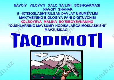 "qushlarning mavsumiy hodisalarga moslashishi" — PPT