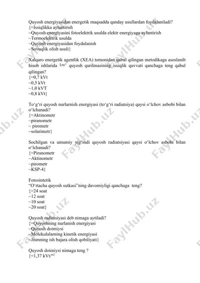quyosh energiyasidan foydalanish usullari — DOC