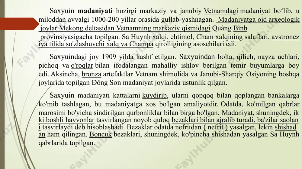 58 yilda aerofotosuratda mekong distribyutori funan davrida tailand ko'rfaziga o'sha paytda qirg'oqda bo'lgan, ammo o'sha paytdan boshlab loyqalanish natijasida dengizdan ma'lum masofaga ajralgan ta keo yaqinida kirib kelganligini aniqladi . o'sha paytda ta keo óc eo bilan kanal orqali bog'langan va ko'rfazga chiqishga imkon bergan. aerofotosuratda aniqlangan mekongning distributori ptolemey geografiyasida mekongning gʻarbiy tarmogʻi sifatida tilga olingan saenus boʻlsa kerak, ptolemey uni kottiaris deb atagan. ptolemey geografiyasidagi kattigara sanskritcha so'zdan kelib chiqqan bo'lishi mumkin : kottinagara (kuchli shahar) yoki kirtinagara (taniqli shahar). miloddan avvalgi 6-7-asrlarga oid hind dinining hind xudosi vishnu haykali oc eo shahrida topilgan va hozirda vetnam tarixi muzeyida saqlanmoqda . óc eo-dan topilgan qoldiqlar orasida kulolchilik, asboblar, zargarlik buyumlari, zargarlik buyumlari, tangalar va diniy haykallar mavjud. topilmalar orasida antoninlar davridagi rim imperiyasi tangalariga taqlid qilgan tilla taqinchoqlar ham bor. antoninus pius va ehtimol, uning vorisi mark avreliy hukmronligi davridagi rim oltin medalyonlari xitoy nazorati ostidagi jiaozjou yaqinida …