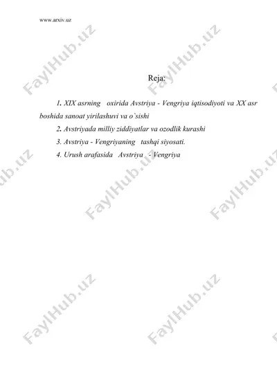 xix asr oxiri xx asr boshlarida avstriya - vengriya — DOC