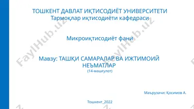 ташқи самаралар ва ижтимоий неъматлар — PPTX