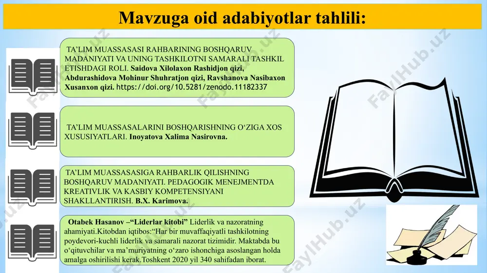 amkorliklar qilmayotganliklari. maktabning maqsad va vazifalarini belgilashda rahbarlar jamoatchilik va ota-onalar hamda maktabning joylashuv joyini hisobga olishlari kerak. o‘ibdo‘ va metod birlashma rahbarlari 2025-2026-o‘quv yilining ikkinchi yarim yilligida. rahbarlarning boshqaruv va liderlik salohiyati oshadi boshqaruvda shaffoflik, tizimlilik va samaradorlik ta’minlanadi. chora-tadbirlar rejasi: e’tiboringiz uchun rahmat! image1.png image2.png image3.png image4.png image5.png image12.png image6.jpeg image7.png image8.png image9.png image10.png image11.png image13.jpeg image14.png image15.png image16.png image17.png image18.png image19.png image20.jpg image21.png image22.png image23.jpeg image24.jpeg image25.jpeg image26.jpeg image27.jpeg image28.jpeg image29.png /docprops/thumbnail.jpeg
