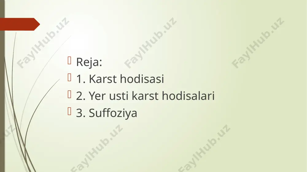 a tog’ jinslari kabi karstlanuvchi jinslar ham tog’ kutarilishi jarayonida tektonik yoriqlar ta’sirida parchalanadi va uvalanadi. natijada tog’ jinslari bo’ylab turli o’lchamdagi yoriqlar yuzaga keladi. atmosfera yog’inlari erigan qor, suv umuman gidralogik oqim aynan o’sha yoriq;lar bo’ylab harakatlanar ekan denudatsiya jarayoni yuz beradi, ya’ni oqim ta’sirida tog’ jinsi erib va qisman yuvilib olib keta boshlaydi bu jarayon aynan karst bo’ladi. karrlar – karstlanuvchi jinslar tuproq qoplamidan hali ba’zan qisman holi yopiq holatda yoki yer usti bo’shliqlarining devorlari yonlanma devorlari sathi yoki shifti bo’ylab rivojlangan holatda quyidagi guruhlarga bo’linib o’rganiladi va shakllanish jarayonlariga ko’ra bir-birlaridan qisman bo’lsa ham farqlanadi. ochiq karralar. ushbu turkumdagi karralar tarqalgan karstlanuvchi jinslar tuproq qoplami bilan mutloq qoplanmagan, ya’ni to’la ochiq holda uchraydi. yoysimon karralar. ko’rinishidan novga o’xshaydi. shu boisdan novsimon karralar deb ataladi. meandrasimon karralar. daryolarning miandira solib oqishini solib eslatadi. bu turkumdagi karralar karslanuvchi yotqiziqlar bir muncha yotiq yuza tashkil etgan hududlarda uchraydi. vertikal karralar. …
