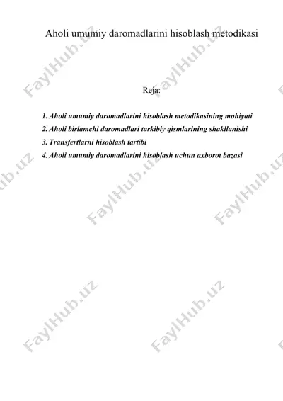 aholi umumiy daromadlarini hisoblash metodikasi — DOC