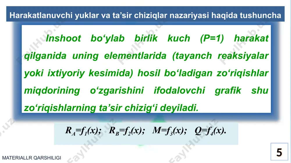 harakatlanuvchi yuklar va ta’sir chiziqlar nazariyasi - Page 5