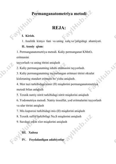 permanganatometriya metodi — DOC