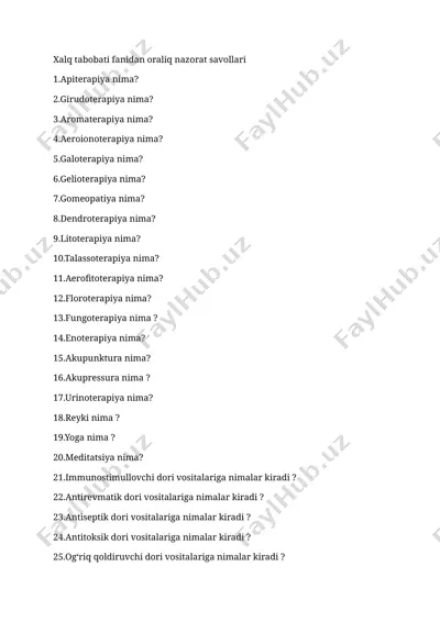 xalq tabobati fanidan oraliq nazorat savollari — DOCX
