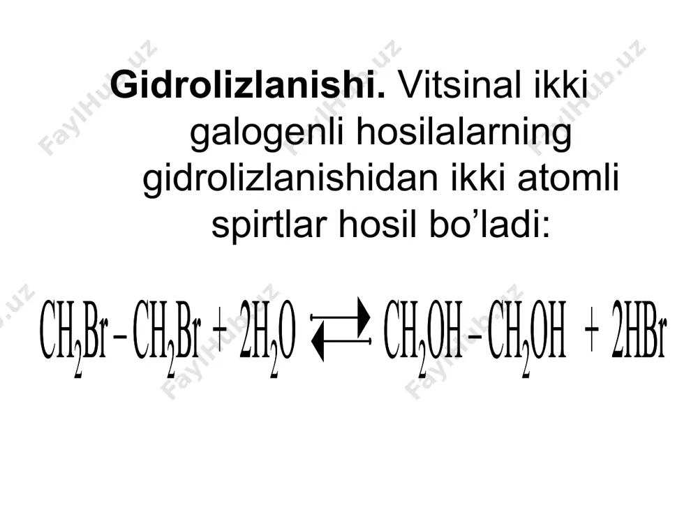 gruppa (nukleofil zarracha) metil bromid molekulasining qisman musbat zaryadlangan uglerod atomiga brom joylashgan tomonga qarama-qarshi bo`lgan tomondan (chunki manfiy zaryadlangan brom manfiy zaryadlangan gidroksilni i qarab) hujum qiladi. natijada oraliq holat yoki o`tish holati hosil bo`ladi: oraliq holatda uglerod qisman gidroksil bilan ham, brom bilan ham bog`langan. unda c—oh bog` hali to`liq hosil bo`lmagan va c—br bog` esa butunlay uzilgan emas. oh- va br- bir-birlaridan maksimal masofada joylashgan. oh-, uglerod atomi va brom bir chiziqda, uchta vodorod atomi va uglerod esa bir tekislikda yotadi. barcha c—h bog`lar orasidagi burchaklar bir xil, ya`ni 120c ga teng. demak, oraliq holatda uglerod sp2- gibridlangan atom xarakteriga ega bo`ladi. oxirgi bosqichda oh yaqin kelib, haqiqiy c—oh kovalent bog`ni hosil qiladi. uglerod bilan brom o`rtasidagi bog` esa butunlay uzilib, metil spirt hosil bo`ladi. bu bir bosqichli reaksiyaning tezligi ikkala reagent (oh- va ch3br)ning konsentrasiyasiga bog`liq. bu mexanizm sn2—nukleofil bimolekulyar o`rin olish deyiladi. reaksiya tezligini belgilovchi …