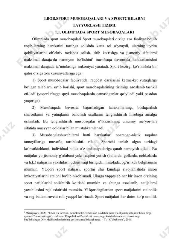 hkolarda va h.k.) natijasini yaxshilash uchun vaqt birligida, masofada, og‘irlikda belgilanishi mumkin. yuqori sport natijasi, sportni shu kundagi rivojlanishida inson imkoniyatlarini etaloni bo‘lib hisoblanadi. ularga taqqoslab har bir inson o‘zining sport natijalarini solishtirib ko‘rishi mumkin va shunga asoslanib, natijalarni yaxshilashni rejalashtirishi mumkin. yuqoridagilardan sport natijalarini etalonlik va rag‘batlantiruvchi roli yaqqol ko‘rinadi. sport natijalari har doim ko‘p omillik hodisadir (bu esa ko‘pgina sabablarga bog‘liq). jamiyatdagi sport natijalari taraqqiyotiga ta’sir etuvchi omillar bo‘lib hisoblanadi. 1) sportchining individual talanti va yuqori natijaga tayyorgarlik darajasi. 2) sportga tayyorgarlik tizimining samaradorligi, uni mazmuniga, taxlil etilishiga va material - texnik tomondan ta’minlanganligiga. 3) sport harakatining kengligiga va uni rivojlanishining umumiy ijtimoiy sharoitlariga bog‘liq. sport musobaqalarining xususiyatlarini o‘rganish, sport sohasidagi mutaxassislarni qiziqtirib kelgan va hozirgi kunda ham o‘z ahamiyatini yo‘qotgani yo‘q. birinchidan - musobaqa sportni asosiy mazmunini tashkil etadi. ikkinchidan - sport musobaqalari, sport mashg‘ulotidan genetik va bo‘ysunishi bo‘yicha “kattadir”. ma’lumki, inson ma’naviyati va madaniyatini rivojlanishida, har …