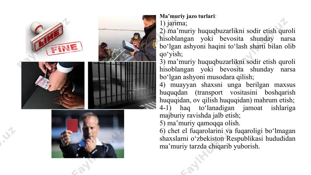 rning o‘tishi bilan mazkur masalasiga oid sudning maxsus qarori qabul qilinmasdan barcha jinoiy-huquqiy oqibatlarning tugallanishini tushuniladi. sudlanganlik holati quyidagi paytlarda tugallanadi shartli hukm qilinganlarga nisbatan - sinov muddati tugagan kundan boshlab xizmat bo‘yicha cheklash yoki intizomiy qismga jo‘natish tarzidagi jazolarini o‘tab chiqqach jarima jazosi ijro etilgan kundan keyin, shuningdek muayyan huquqdan mahrum qilish yoki axloq tuzatish ishlari jazolari o‘talganidan keyin bir yil o‘tgach besh yildan ko‘p bo‘lmagan muddatga ozodlikdan mahrum qilish jazosi o‘talganidan keyin - to‘rt yil o‘tgach; besh yildan ortiq, lekin o‘n yildan ko‘p bo‘lmagan muddatga ozodlikdan mahrum qilish jazosi o‘talganidan keyin - yetti yil o‘tgach; o‘n yildan ortiq, lekin o‘n besh yildan ko‘p bo‘lmagan muddatga ozodlikdan mahrum qilish jazosi o‘talganidan keyin – o‘n yil o‘tgach; majburiy jamoat ishlari, xizmat bo‘yicha cheklash yoki intizomiy qismga jo‘natish tarzidagi jazolarini o‘tab chiqqach; ozodlikni cheklash jazosi o‘talganidan keyin — ikki yil o‘tgach jinoiy javobgarlikdan ozod qilish – jinoyatchilikka qarshi kurashni amalga oshiruvchi …