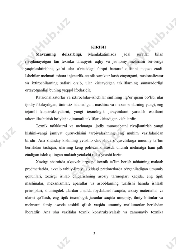 qiqiy obyekt) ning funksiyalarini ixcham holda bajariladigan bo‘lishi ham kerak. m: avtomobilning, trak5torning modeli ana shundaydir. maket-obyektning konstruksiyasini yaqqolroq tasavvur etish imkonini beradigan umumiy xajmli tasvirdir. m: binolar, inshootlar va x.z.larning maketlari shular jumlasiga kiradi. texnik konstruksiyalash va modellashtirish mashinalar hamda mexanizmlarni yaratish jarayoni bilan, shuningdek yuksak darajada rivojlangan zamonaviy ishlab chiqarishning eng ilg‘or yo‘nalishlari: ishlab chiqarishdagi standartlashtirish va unifikatsiyalash, mehnatni kooperativlash hamda ilmiy asosda tashkil etish bilan; detallarni tayorlash va buyumlarni yig‘ishning tipovoy hamda gruppavoy texnologiyasi bilan; materiallardan ratsional foydalanish bilan mufssalroq tanishish imkoniyatini yaratadi. kurs ishi maqsadi: avtomobil modelini loyihalash va modellashtirish mavzusini o'rganish va tadqiq etishdan iborat. kurs ishi vazifalari: 1.texnik loyihalash jarayonini o'rganish; 2.texnik loyihalash va modellashtirishning tashkiliy shakllarini o'rganish; 3.model va modellashtirishni o'rganish; 4.texnik loyihalash va modellashtirishning tashkiliy shakllarini o'rganish va tahlil etishdan iborat. kurs ishi ob’ekti: avtomobil modelini loyihalash va modellashtirish. kurs ishi predmeti: avtomobil modelini loyihalash va modellashtirish va modellashtirishning amaliy ahamiyati . …