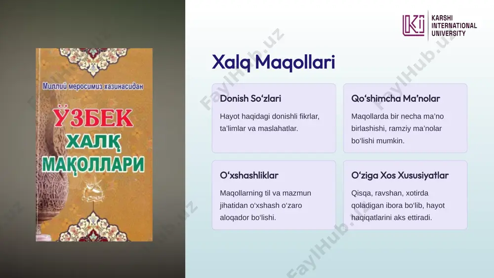 chki, qunduz, asalari obrazlaridir. bulbul va kaptar obrazi tinchlik, osoyishtalik, baxt va saodat ramzi bо‘lib kuylab kelingan. tez aytishlar tez aytish bolaning tilini ravon, burro qilishdan tashqari, aqliga – aql qo‘shadi, ongini rivojlantiradi, xotirasini mustahkamlaydi, ota-onasiga, el-yurtiga, o‘zini qurshab olgan olamga nisbatan mehr-muhabbatini oshiradi. 18 – e jo‘ra, bizning quyoshlamada quyoshmalashib ket, quyoshlamalashsang ham quyoshmalashib ket, quyoshlashmalashmasang ham quyoshmalashib ket. tez aytishni tez ayting! 19 olti juft oq chinni choynakka to ‘rt juft ko‘k qopqoq, to ‘rt juft ko‘k chinni choynakka olti juft oq qopqoq yopsa bo‘ladimi? qurilishga terak kerak, demak, ekmoq kerak terak. tolib turupni tarozida tortib topshirdi. oq choynakka oq qopqoq, ko‘k choynakka ko‘k qopqoq. oltin o‘tloq — oq о‘tloq. loflar. badiiy adabiyotda qo‘llanadigan san’atlardan biri «mubolag‘a» deyiladi. arab tilidan olingan bu so‘z kuchaytirish, bo‘rttiiish, giperbola ma’nolarini anglatadi. adabiyotshunoslikda mubolag‘aning uch turi belgilangan: tablig‘ - biror og‘ir ishni bajarish qayd etiladi, ammo shaxsning irodasi, xohishi va matonati bilan …