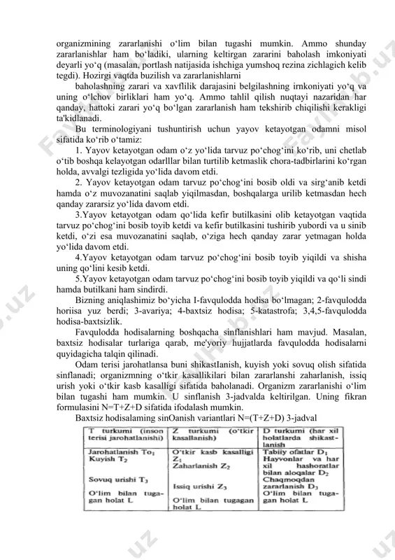 asosiy operatsiyalarni holatlari keltirilgan. favqulodda hodisa yold ma'lumot ustida ikki o‘rinli operatsiya 1-jadval bu operatsiyalar asosida haqiqiy funksiyalar tuziladi va bularni tahlil qilish xavfli hoiat haqida deyarli aniq axborot olish imkoniyatini yaratadi. ba'zi hollarda bu o‘zgartirishiami karno kartasidan foydaianib ham, amaiga oshiriladi. kamo kartasi kvadrat kataklardan tashkil topgan bo‘lib, uning har bittasi 2n n ta o‘zgaruvchining bittasidan tashkil bo‘lgan holatni ifodalaydi. o‘zgaruvchilar ikki tizimli soniar bilan belgilangan holda kartaning tashqi tomoniga yozib qo‘yiladi: masalan, 1 o‘zgaruvchining to‘g‘ridan-to‘g‘ri qiymatini beigilasa, 0 qarama-qarshi tomonini belgilaydi. misoi uchun xy=ol va z=l qiymatlar kesishgan joy fikran yig‘indining x*y*z ga monand bo‘ladi. kamo kartalari odatda quyidagi tartibda to‘lg‘iziladi. fikran hosila sifatidagi funksiyani fikran yig‘indining tarkibiy qismlarga ajratiladi va uiami odatda alfavit tartibda joylashtiriiadi va nomerlanadi. birinchi fikran yig‘indi tashkil etuvchisini beigilovchi kataklarga 1 qo‘yiladi va fikran yig‘indi ikkinchi tashkil etuvchi kataklar topiladi va ular ichida 1 qo‘yilmagan kataklar uchrasa, ular to‘ldiriladi. shundan keyin keyingi fikran …