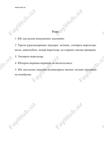 юкларнинг массасини аниқлаш учун техник воситалар — DOC