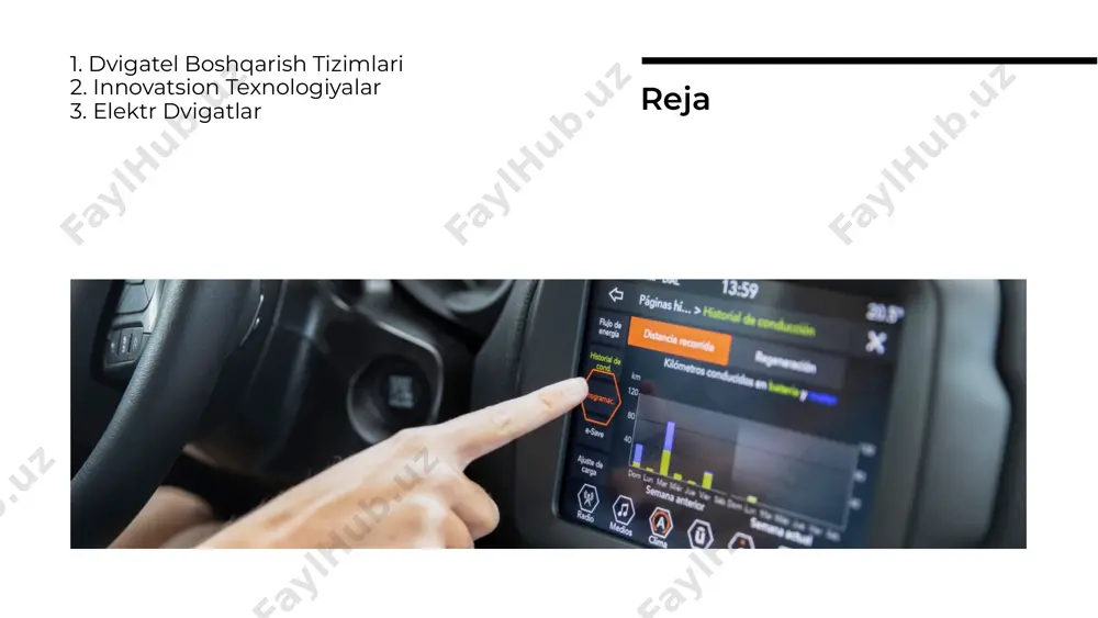 a haydovchilarni himoya qilish uchun turli xil sensorlar va algoritmlar ishlatadi. xavfsizlik texnologiyalari avtomobil dvigatellarini boshqarish tizimlarida qiyinchiliklar va muammolar mavjud. texnologik rivojlanish bilan bog'liq muammolar, masalan, ma'lumotlar xavfsizligi va tizimlar o'rtasidagi moslashuv muhim masalalardir. qiyinchiliklar va muammolar avtomobil dvigatellarini boshqarish tizimlari innovatsiyalar va kelajak uchun muhimdir. ular, transportning samaradorligini oshirish va ekologik muammolarni hal qilish uchun xizmat qiladi. kelajakda bu tizimlar yanada rivojlanadi. xulosa
