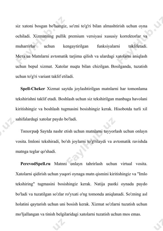 i topiladi xamda sichqoncha chap tugmachasi bosiladi. natijada ekranda dastlab word dasturi zarvaragi songra wordning ishchi stoli paydo boladi. microsoft word dasturi ish stoli. uskunalar majmuasida word menyu buyruqlarining deyarli barchasiga mos xamda qoshimcha amallarni bajarish uchun moljallangan maxsus tugmachalar joylashgan. maxsus tugmachalar ustidagi belgilar bajariladigan amallarni korsatib turadi. masalan, uskunalar majmuasida printer tugmachasi mavjud. bu tugmachani bosish ekrandagi matnni chop qilishga buyruq beradi. dasturdan chiqish quyidagi usulda bajariladi. korsatkichni sistema menyusi ustiga keltirilib, ikki marta bosish bilan: oyna ilovasining sistema menyusini ochib va close buyrugini tanlash bilan: [alt]-[f4] klaviatura tugmachalarini birgalikda bosish bilan: файл buyruqlar toplamidan выход buyrugini berish bilan: agar word oynasini yopish paytida xujjatga ayrim ozgartirishlar kiritilgan bolib, u diskda saqlanmagan bolsa, ekranda хотители вы сохранить изменения в документе degan savol chiqadi, u xolda ozgarishni diskda saqlash uchun да, ozgarishni saqlamaslik uchun нет yoki taxrir qilishni davom ettirish uchun отмена tugmachalari tanlanadi. matnlarni kiritish va saqlash. agar …