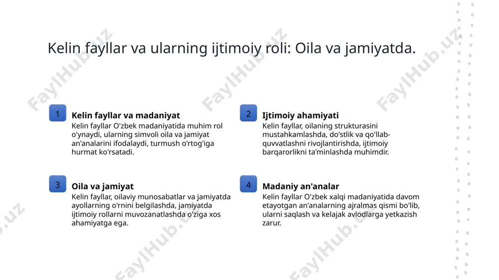 atistik tahlil, masalan, ehtimollar nazariyasi yordamida, biznes va tadqiqotlarda asosli qarorlar qabul qilishda zarur bo'lgan ishonchli ma'lumotlarni taqdim etadi. kelin fayllar kontekstida ehtimollarni qo'llash. kelin fayllar va ehtimollar kelin fayllar, o'zbek madaniyatida muhim rol o'ynaydi, bu yerda ehtimollar ularning ijtimoiy ahamiyatini tushunish uchun zarurdir. ehtimol va urf-odatlar ehtimollar, kelin fayllarining urf-odatlar bilan bog'liqligini ko'rsatadi, bu esa an'anaviy kutilmalar va hayotiy vaziyatlar o'rtasidagi aloqani o'rganishga yordam beradi. tasodifiy hodisalar kelin fayllar kontekstida tasodifiy hodisalar, ijtimoiy munosabatlar va turmush tarzidagi o'zgarishlarni tahlil qilishda muhim ahamiyatga ega. statistik tahlil kelin fayllar va ehtimollar o'rtasidagi aloqani statistik tahlil orqali o'rganish, madaniy jihatdan muhim ma'lumotlarni ochib beradi va kelajakdagi o'zgarishlarni bashorat qilishga yordam beradi. tasodifiy qiymatlarni yaratish va ularning statistik ahamiyati. tasodifiy qiymatlar tasodifiy qiymatlar, statistik tahlil va modellashtirishda muhim rol o'ynaydi. ular ijtimoiy tadqiqotlar, ilmiy eksperimentlar va iqtisodiy model yaratishda qo'llaniladi. uslublar va metodlar tasodifiy qiymatlarni yaratish uchun turli uslublar mavjud, masalan, matematik formulalar, …