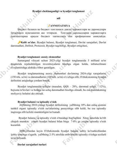 byudjet balansi va byudjet tenglamasi — DOCX