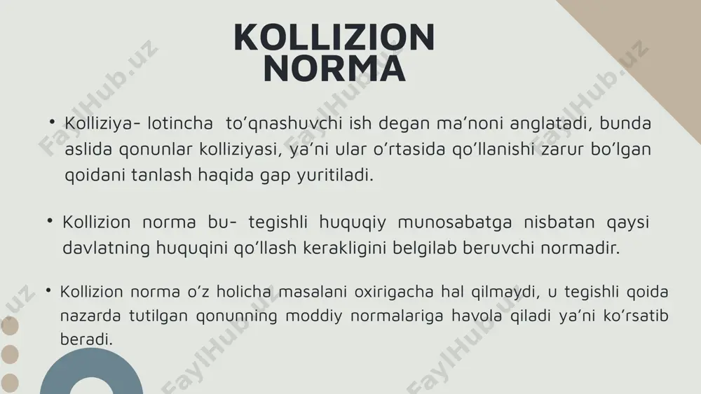 r tomonidan tanlangan huquq tizimi: asosan, shartnoma tomonlari shartnomaga nisbatan qaysi davlat huquqi tatbiq etilishini oldindan belgilaydi. bu “huquq tanlovi” deb nomlanadi va shartnoma erkinligining asosiy ko’rsatkichi hisoblanadi. agar taraflar qaysi davlat huquqi qo’llanishini tanlamagan bo’lsa, kollizion huquq qoidalari bo’yicha qaysi davlat huquqi qo’llanilishini sudlar hal qiladi. bu qaror odatda bitim tuzilgan joy (lex loci contractus) yoki bitim bajariladigan joydagi ( lex loci solutionis) tamoyiliga asoslanadi. aqsh da 1990-yilda qabul qilingan savdo kodeksiga asosan, taraflar o’rtasida imzolangan bitimda qaysi tarafning huquq va majburiyatlari qo’llanilishi kerakligini belgilab olishga haqilidir. germaniya huquq tizimida ham tomonlar tarafidan imzolangan bitimga qonunchilikni tanlashda erk muhtoriyati tamoyilidan kelib chiqadi. lekin taraflar bu tamoyilni qo’llashmagan bo’lishsa, bitim qaysi davlar uchun muhimroq ahamiyatga ega bo’lsa o’sha davlat qonunchiligi qo’llaniladi. shartnoma taraflarining kelishuviga ko’ra huquqni tanlash fk 1189-modda. shartnoma, agar qonunda boshqacha tartib nazarda tutilgan bo‘lmasa, taraflarning kelishuviga ko‘ra tanlangan mamlakat huquqi bilan tartibga solinadi. shartnoma taraflari qo‘llaniladigan huquqni …