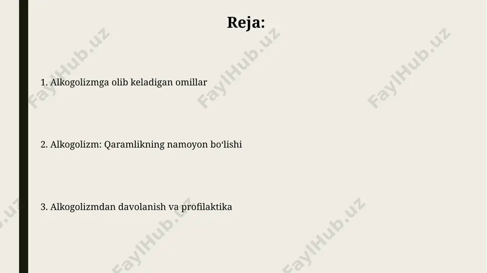sog'lom turmush tarzini shakllantirish sogʻlom turmush tarzini shakllantirishda jismoniy faollik muhim ahamiyatga ega boʻlib, haftasiga kamida 150 daqiqa, yoki kuniga 30 daqiqa muntazam mashq bajarish toshkent shahrida yashovchi 25-45 yoshdagi odamlar uchun tavsiya etiladi. stressni boshqarish va ruhiy salomatlikka eʼtibor qaratish, yaʼni, yoga yoki meditatsiya kabi usullarni qoʻllash 70% dan ortiq surunkali kasalliklarning oldini olishda muhim rol oʻynaydi, bu fargʻona vodiysida oʻtkazilgan statistik maʼlumotlar bilan tasdiqlangan. alkogolizmdan aziyat chekayotganlarning xulq-atvor belgilari spirtli ichimliklarni suiiste'mol qilishning 2-bosqichida, masalan, samarqand viloyatida kuzatilganidek, xotira zaiflashuvi va uyqu buzilishi kabi jismoniy va ruhiy belgilar namoyon bo'ladi. o'zbekistonning qishloq hududlarida alkogolizm bilan og'riganlarning 15% ga yaqini, ijtimoiy izolyatsiya va tajovuzkorlik kabi xulq-atvor o'zgarishlarini boshdan kechirmoqda. davolashning turli usullari: psixoterapiya gruppali psixoterapiya seanslari, masalan, 8 kishilik guruhlarda oʻtkazilganda, samarali ijtimoiy qoʻllab-quvvatlash tarmogʻini shakllantirishga va relapse xavfini 30% ga kamaytirishga yordam beradi. individual psixoterapiya seanslari, haftada 2 marta oʻtkazilganda, alkogolizmga olib kelgan psixologik omillarni aniqlash va ularni …