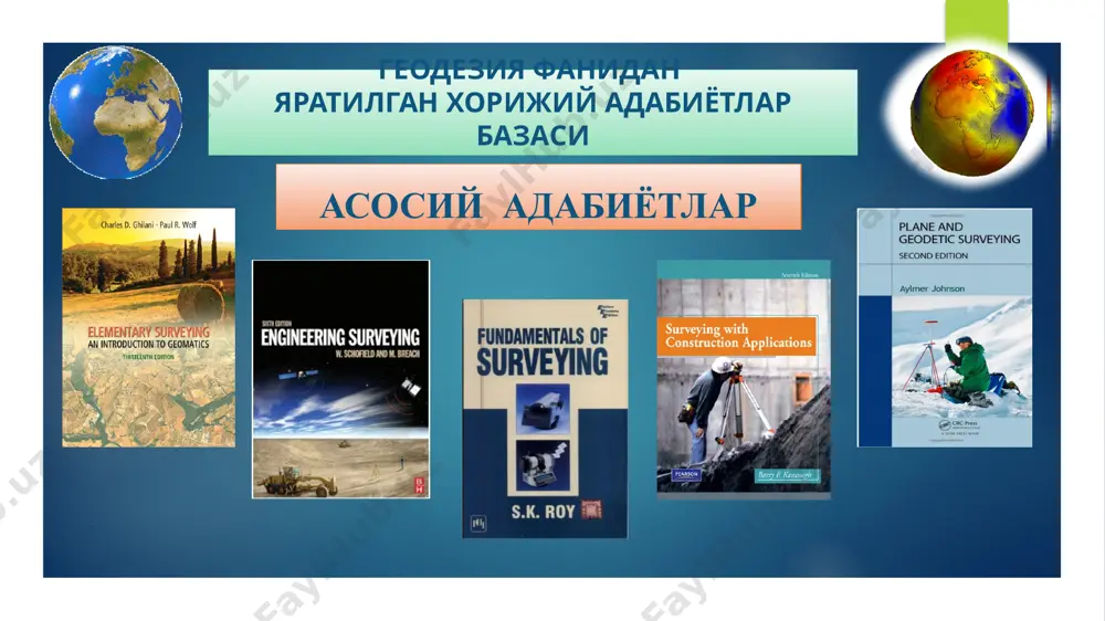 дунё тортишиш қонунига асосланиб, ер шакли шар эмас, сфериод (эллипсоид) шаклида эканлигини назарий жиҳатдан исботлади, амалиётда геодезик ўлчашлар ёрдамида кўп олимлар ер ўлчамлари ва шаклини аниқлашда ньютон фикрини тўғрилигини таъкидлайдилар. ернинг шакли ва катталиги to determine the status of the point of pitting ер сиртидаги нуқта ҳолтини аниқлаш ер шарини катталигини аниқлаш билан жуда қадимдан шуғулланганлар. эрамиздан аввал яшаган пифагор асарларида ер шар шаклида бўлса керак деган фикрни учратиш мумкин. аристотель асарларида эса ерни шар шаклида эканлиги ҳақида далиллар келтирилган. ерни катталигини аниқлаш методини эрамиздан олдинги эротосфер асарларида учратиш мумкин. ер шари катталигини аниқлашни геодезик методи градус ўлчаш методидир to determine the status of the point of pitting ер сиртидаги нуқта ҳолтини аниқлаш градус ўлчаш методи икки қисмдан: 1. меридианда жойлашган 2 нуқтани оралиғидаги масофани геодезик усулда ўлчаш. 2. шу нуқталарни географик кенглигини ўлчаш натижасида 2 нуқта орасидаги жойни график нуқтасини ўлчашдан иборат. ер эллипсоидини элементлари градус ўлчаш натижаларига асосланиб …