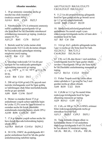 alkanlar masalalar — DOCX