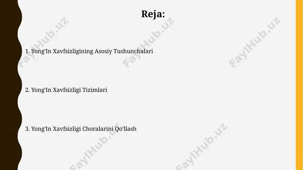 tolik darajasini kamaytirishni o‘z ichiga olishi lozim. xavfsizlikni baholashda kamida 5 ta muhim xavf omili aniqlanib, ularning ehtimolligi va ta’siri 1 dan 10 gacha bo‘lgan shkala asosida baholanishi kerak. favqulodda vaziyatlarga tayyorgarlik yong'in signalizatsiyasi tizimining samaradorligini tekshirish uchun har oyda tekshiruvlar o'tkazish va 6 oyda bir marta profilaktika ishlari bajarish, kamida 2 ta mutaxassis tomonidan amalga oshirilishi majburiy hisoblanadi. yong'in xavfsizligi bo'yicha o'tkaziladigan mashg'ulotlar yiliga kamida 2 marta, 50 kishidan ortiq xodimlar uchun esa har chorakda o'tkazilishi lozim, bu yerda yong'in o'chirish vositalaridan foydalanish amaliyoti namoyish etiladi. xodimlarni o'qitish va trening yong'in xavfsizligi bo'yicha amaliy mashg'ulotlar, jumladan, yong'in o'chirish vositalaridan foydalanish va evakuatsiya rejalarini o'rganish, o'quv dasturining kamida 30% ini tashkil qilishi lozim. xodimlarning yong'in xavfsizligi bo'yicha bilimlarini baholash uchun testlar va amaliy topshiriqlar o'tkazilib, natijalar 5 ball shkalasi bo'yicha baholab, hujjatlashtiriladi. zahira kopiyasi va ma'lumotlarni tiklash zahira ko'chirilganda, kamida 3 ta mustaqil manbaga zaxira nusxasi yaratish tavsiya etiladi, bu …