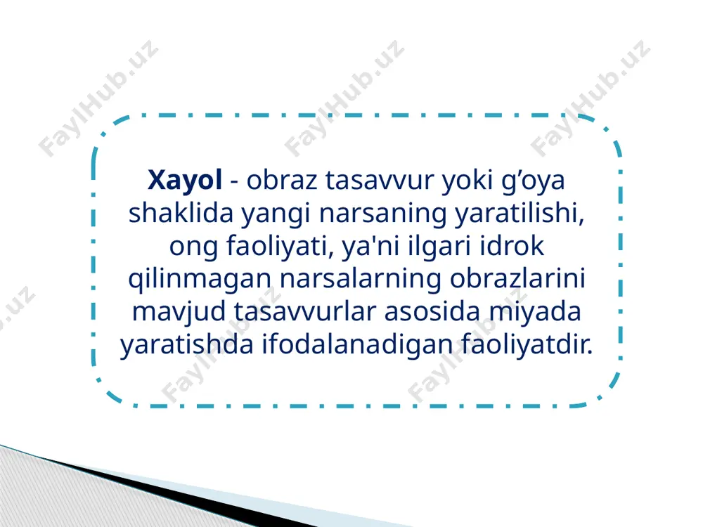 larimiz bilan bevosita aks ettirib bo’lmaydigan narsa va hodisalarni ongimizda aks ettiramiz. umuman olganda tashqi muhitdagi narsa va hodisalar o’rtasida ko’z bilan ko’rib, quloq bilan eshitib bo’lmaydigan ichki munosabatlar hamda qonuniyatlar mavjud. ana shu ichki bog’lanish hamda qonuniyatlarni biz tafakkur orqali bilib olamiz. tafakkur narsa va hodisalar o’rtasidagi eng muhim bog’lanishlar va munosabatlarning ongimizda aks ettirilishi p.i.ivanov tafakkur insonning shunday aqliy faoliyatidirki, bu faoliyat voqelikni eng aniq, to’liq, chuqur va umumlashtirib aks ettirishga (bilishga), insonni taqin ham oqilona amaliy faoliyat bilan shug’ullanishiga imkon beradi m.v.gamezo tafakkur voqelikning umumlashgan holda va so’z hamda o’tmish tajriba vositalarida aks ettirilishi a.v.petrovskiy tafakkur - ijtimoiy sababiy, nutq bilan chambarchas bog’liq muhim bir yangilik qidirish va ochishdan iborat psixik jarayondir, boshqacha qilib aytganda, tafakkur voqelikni analiz va sintez qilish, uni bavosita va umumlashtirib aks ettirish jarayonidir tafakkurning nerv-fiziologik asosi tafakkur faoliyati muayyan maqsadga qaratilgan alohida ongli jarayon tariqasida sodir bo’ladi. bosh miyaning biror uchastkasidagi faoliyat …