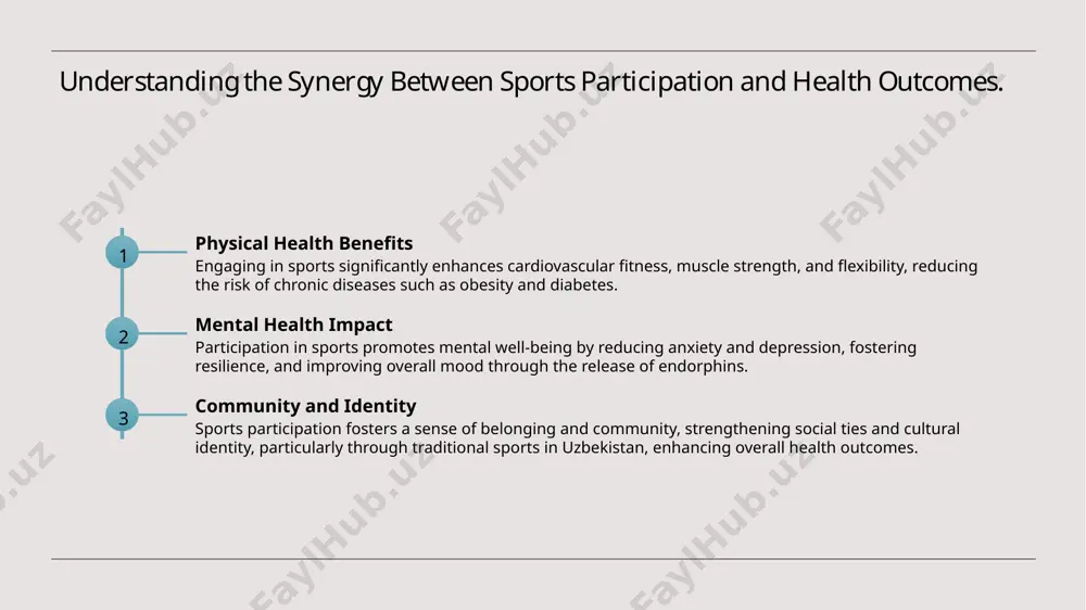 diabetes, heart disease, and obesity, promoting a longer and healthier life. 2 mental health boost - engaging in consistent exercise improves mood, reduces anxiety, and enhances cognitive function, contributing to overall mental well-being and resilience against stress. 3 social connections - participation in sports fosters teamwork and community engagement, creating social bonds that enhance emotional support and contribute to a fulfilling quality of life. the rich legacy of traditional sports in uzbekistan: historical context and evolution. 1 historical roots traditional sports in uzbekistan have deep historical roots, often linked to ancient nomadic lifestyles, emphasizing strength, agility, and community through competitive activities. 2 key traditional sports prominent traditional sports include kurash (wrestling), chovgan (horse polo), and archery, each showcasing unique skills and cultural significance within uzbek society. 3 cultural significance these sports not only foster physical fitness but also strengthen community bonds and preserve cultural identity, reflecting uzbekistan's rich heritage and …