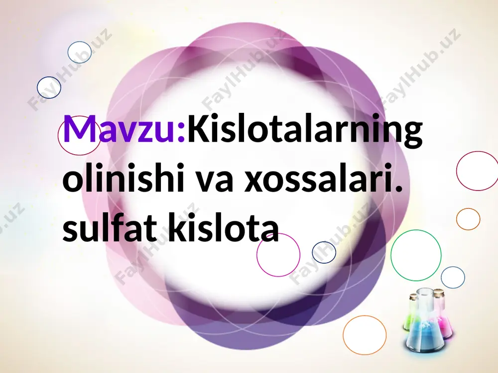 l zarg‘ aldog‘ i zarg’aloq ? jadvalni to’liring! indikator nomi neytral eritmadagi rangi kislota eritmasidagi rangi lakmus binafsha qizil fenolftalein rangsiz rangsiz metil zarg‘aldog‘i zarg‘aldoq qizil jadvalni to’liring! quyidagi reaksiyalarni davom ettiring: so3 + h2o = ... h2so4 + 2naoh = ... h2 + br2 = ... cacl2 + h2so4 (suyul.) = ... kcl + h2so4 = … h2co3 → … bao + hcl = … mg + hcl = … jadvalni to’ldiring! quyidagi reaksiyalarni davom ettiring: so3 + h2o = h2so4 h2so4 + 2naoh = na2so4 + 2h2o h2 + br2 = 2hbr cacl2 + h2so4 = caso4 + 2hcl h2co3 →co2 +h2o kcl + h2so4 = 2hcl + k2so4 mg +2hcl = mgcl2+h2 bao + 2hcl = bacl2 + h2o jadvalni to’ldiring! laboratoriya ishi kislota olish; neytrallanish reaksiyasi; kislotalarning indikatorlar bilan ta’siri. aktivlik qatorida vodoroddan keyin turadigan metallar (cu, hg, ag au, pt) suyultirilgan sulfat kislota bilan ta’sirlashmaydi. …