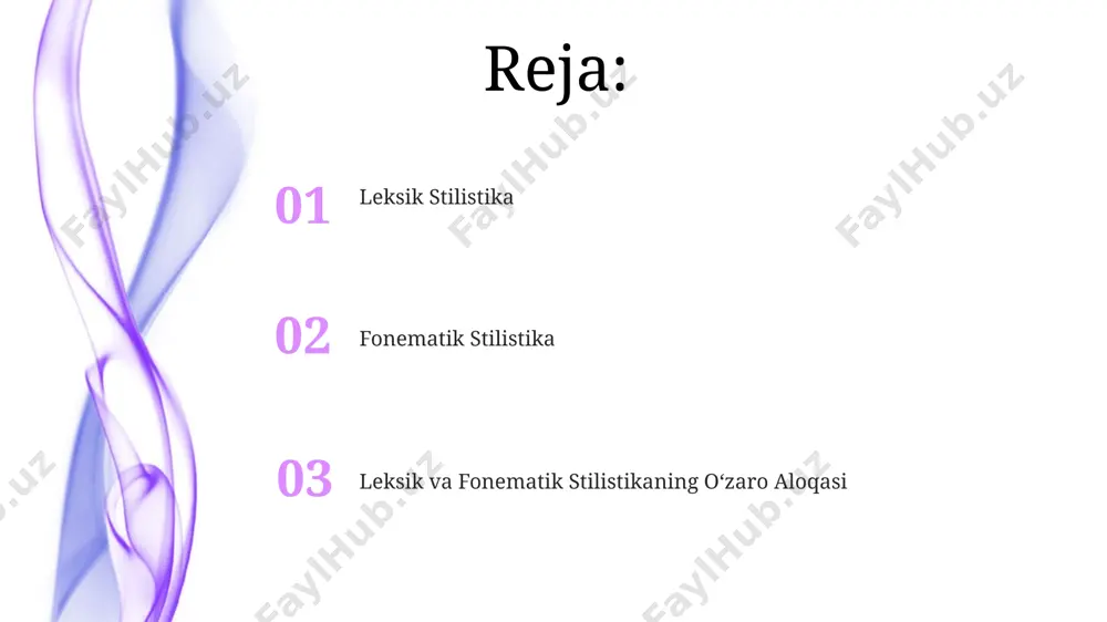 am beradi. adabiy matnlarda qo'llanilishi fonetik stilistik vositalar, masalan, alliteratsiya (tovushlarning takrori) va assanans (unlilarning takrori), 50% gacha adabiy matnlarda badiiy ta'sir uchun qo'llaniladi. adabiy matnlarda 2-3 ta asosiy leksik birliklarning takrori orqali ma'lum bir obraz yoki hissiyotni 2 marta kuchaytirish usuli (anafora) ko'p uchraydi. tahlil metodlari va misollar matnni tahlil qilishda kamida 5 ta leksik birlikni o'rganib, ularning konnotativ ma'nolarini, stilistik funksiyalarini va matn kontekstidagi rolini aniqlash kerak. fonetik vositalarni tahlil qilishda 10 ga yaqin misolni topib, ularning she'riy o'lchov, ritm va ohang kabi elementlarga ta'sirini ko'rsatish lozim. leksik stilistika asoslari leksik stilistikada 10 tadan ortiq arxaizm va dialektizmlarning uchrashi tekstning til muhitini belgilaydi, lekin tushunarlilikni pasaytirishi mumkin. tekstdagi fonetik takrorlar (alliteratsiya, assanans) 2-3 martadan ortiq qo'llanilsa, asarning uslubiga ta'sir etadi va eshitiluvchanlikni yaxshilaydi. leksik vositalar: metafora va melioratsiya melioratsiya so'z ma'nolarining ijobiy tomonga o'zgarishi jarayonini ifodalaydi; masalan, “xo’jayin” so’zi o’zining dastlabki salbiy ma’nosidan ijobiyroq ma’noga ega bo’lgan “rahbar” …