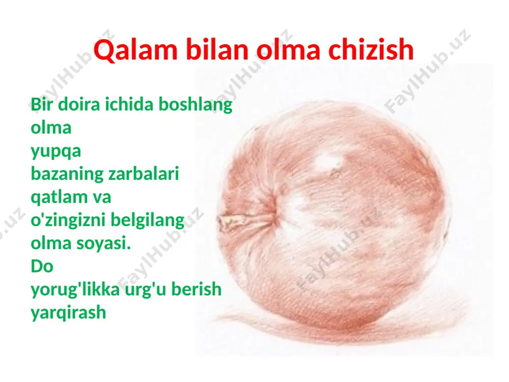 idan, butun bir yarim doira chizing. yarimda, suyak haqida unutmang. butun shaftolimizning yuqori chetini belgilang. shaftolining pastki yarmini kuzatib boring endi siz truba chizishingiz kerak. buni yuqoridan pastgacha butun shaftoli ustida qilamiz. biz butun shaftoli ustiga tutqich uchun chuqurchaga, yarmiga esa suyakka chizamiz, shu bilan birga uning notekis burilishlarini ta'kidlaymiz. biz shaftolilarimiz yuzasida bo'shliqlarni juda qalin chiziqlar bilan chizamiz. bo'yoq quriganidan keyin o'chirgichni oling va barcha eskizlarni o'chiring. avval sariq rang qo'shing keyin apelsin, keyin ko'proq pushti va qizil image1.jpeg image2.jpeg image3.jpeg image4.jpeg image5.jpeg image6.jpeg image7.jpeg image8.jpeg image9.jpeg image10.jpeg image11.jpeg image12.jpeg image13.jpeg image14.jpeg image15.jpeg image16.jpeg image17.jpeg image18.jpeg image19.jpeg image20.jpeg image21.png image22.png image23.png image24.png image25.png image26.png image27.png image28.png image29.jpeg image30.png image31.png image32.png image33.png image34.png image35.png