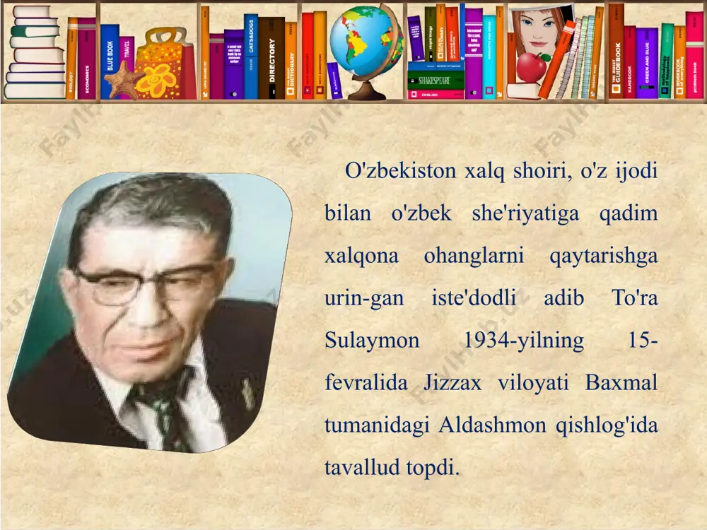 «hamqishloqlarim» (ma-qolalar to'plami), «intizor», «sirdaryo qo'shiqlari», «iltijo», «alhazar» (satirik va yumoristik asarlar to'plami), «to'yboshi», «sizni eslayman», «qora ko'zginam», «gulshan», «sarvinoz» kitoblari bor. mustaqillik yillarida shoir yangi kuch va ilhom bilan ijod qildi. respublika vaqtli matbuotida uning she'riyat, adabiyotshunoslik, kunning dolzarb mavzulariga bag'ishlangan ko'plab maqolalari chop etildi. «xarsang», «ja-honnoma», «gul bir yon, chaman bir yon», «yov qochdi» singari kitoblari adabiy jamoatchilik tomonidan iliq kutib olindi. to'ra sulaymonning qator she'rlari o'zbek xonandalari tomonidan qo'shiq qilib kuylanib, millionlab odamlarning ko'ngliga kirib bordi. 1999- yilda to'ra sulaymonga «o’zbekiston xalq shoiri» degan yuksak unvon berildi. 2005- yilda ajoyib shoir va samimiy inson - to'ra sulaymon 71 yoshida dunyodan ko'z yumdi. iltijo bahor kelsa boshlanar bog'da bulbul xonishi, sa'va, qumri nag'masi, suralay tovlanishi. qirlarda lola sayli, qishlovlarda yilboshi, to'xtagay tabiatdan haqqushlar zorlanishi bahor, ketma mening bog'imdan. qilmishi qing'ir zotga davr qayda, davron qayda? vatangado kimsaga beminnat makon qayda? yolg'iz otga olamda nom qayda, nishon qayda? bahor, …