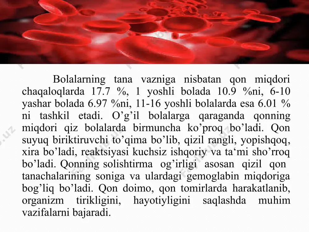 ena qon tomirlari deyiladi. qon qon tomirlarida xarakatlanar ekan, murakkab yo’lni katta va kichik qon aylanish doirasini bosib utadi. yurak muskullarining qiskarishi qon xarakatini boshlab beradigan turtki bo’ladi. natijada qonning tomirlardan to’qimalarga borishi va yurakka qaytib kelishi arteriyalardan kapilyarlarga, kapilyardan venalarga, venalardan yurak bo’lmalariga utishda bosimning pasayishiga bog’liqdir. yurakning ichki tuzilishi yurak 4 kamerali bo’lib, 2 ta bo’lmacha va 2 ta qorinchadan tashkil topgan. bo’lmacha va qorinchalar o’rtasida klapanlar (qopqoqlar) bo’lib, qonni bir tomonlama harakatlanishini ta’minlaydi. o’ng bo’lmacha va o’ng qorincha o’rtasida 3 tabaqali, chap bo’lmacha bilan chap qotincha o’rtasida 2 tabaqali klapan joylashgan. katta va kichik qon aylanish doirasi katta qon aylanish doirasi yurakning chap qorinchasidan boshlanib, u bir oz yuqoriga ko’tarilib yoyni hosil qiladi. aorta qon tomiri bir-nechta mayda arteriyalarga bo’linadi. kapillyar yoki qil tomirlarda modda almashinadi. arteriya kapilyari, vena kapillyarini, vena tomirlari yuqori va pastki qavat venasini hosil qilib, yurakning o’ng bo’lmasiga quyadi va shu bilan katta …