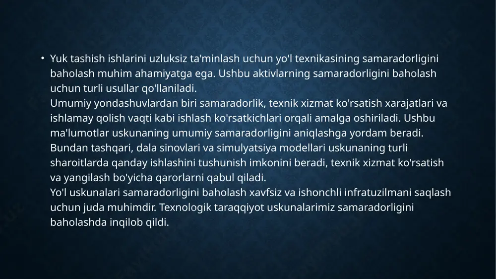 tomobillar, piyodalar va jamoat transportining harakatini nazorat qilib, turli yo‘nalishlarda harakatni osonlashtiradi. 1.2. svetoforlarni joylashtirish tamoyillari svetoforlarni joylashtirish quyidagi tamoyillarga asoslanadi: ✅ tirbandlik darajasi – harakat zichligi yuqori bo‘lgan chorrahalarda svetoforlar majburiy. ✅ yth statistikasi – avtohalokatlar ko‘p uchraydigan hududlarda svetofor o‘rnatish xavfsizlikni oshiradi. ✅ piyodalar oqimi – o‘quv muassasalari, shifoxonalar va savdo markazlari oldida piyodalar svetoforlari zarur. 1.3. svetoforlar joylashtiriladigan asosiy joylar 🔹 chorrahalar – ko‘p tarmoqli yo‘llar kesishmasida harakatni tartibga solish. 🔹 piyodalar o‘tish joylari – xavfsiz o‘tish imkoniyatini yaratish. 🔹 maktab va shifoxonalar oldi – o‘quvchilar va bemorlar xavfsizligini ta’minlash. 🔹 savdo markazlari va bozorlar yonida – katta yo‘lovchi oqimi bo‘lgan joylarda xavfsizlikni oshirish. 🔹 industria zonalarida – ishchilar va yuk transporti harakatini tartibga solish. 2.1. svetoforlarning asosiy turlari svetoforlar turli maqsadlar uchun ishlab chiqilgan bo‘lib, ularning eng keng tarqalgan turlari quyidagilardir: 1) standart svetoforlar – uch rangli svetoforlar (qizil, sariq, yashil) transport harakatini tartibga solish uchun …