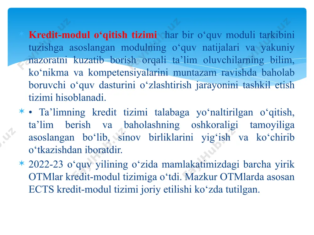 lda bayon qilish va h.k.). talaba mustaqil ishi (tmi) 1. dastlabki davrlarda psixologiyaning rivojlanishi 2. o‘rta asrlarda psixologik fikrlarni rivojlanishi 3. xix-xx asrlarda psixologiyaning rivojlanishi 4. psixika haqida tushuncha 5. ong va uning taraqqiyoti. 6. faoliyatning psixologik tavsifi. 7. shaxs haqida tushuncha. shaxs borasidagi nazariyalar. 1-semestr uchun mustaqil ta`lim mavzulari 1. 7 ta mavzu uchun 7 ta 12 varaqli davtar olasiz. 2. mustaqil mavzuni o`zlashtirish uchun o`quv adabiyotini o`zlashtirasiz. 3. 7 ta mustaqil ta’lim mavzularini davtaringizga konspektlashtirasiz. 4. har bir mavzuga 10 tadan test tuzasiz va davtaringizga yozasiz javobi bilan. 5. har bir mavzuga 1 tadan krossvord tuzib uni ham davtaringizga yozasiz. siz qanday ishlarni amalga oshirishingiz kerak: e’tiboringiz uchun raxmat! image2.png image3.png image4.png /docprops/thumbnail.jpeg